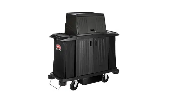 EXECUTIVE TRADITIONAL FULL SIZE HOUSEKEEPING CART WITH HOOD AND DOORS, BLACK