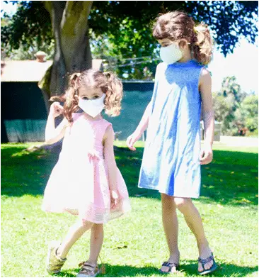 2 little girls wearing mask
